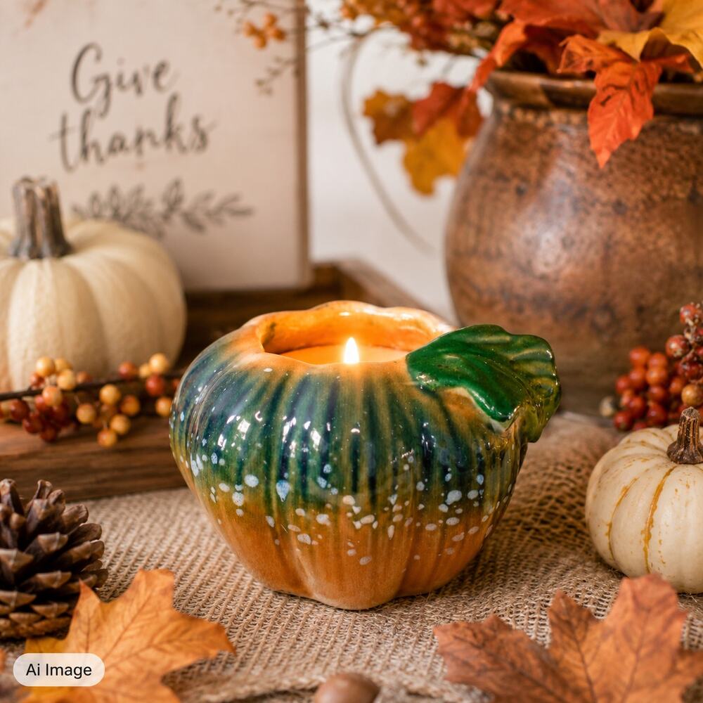 🍂🍁🦃🕯️Thanksgiving Fall Pumpkin Tealight Candle Holder Rustic Home Décor 3.5"